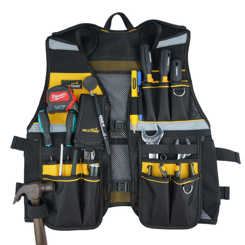 MELOTOUGH Reflective Safety Tool Vest with Removable Phone Holder - High Visibility Workwear