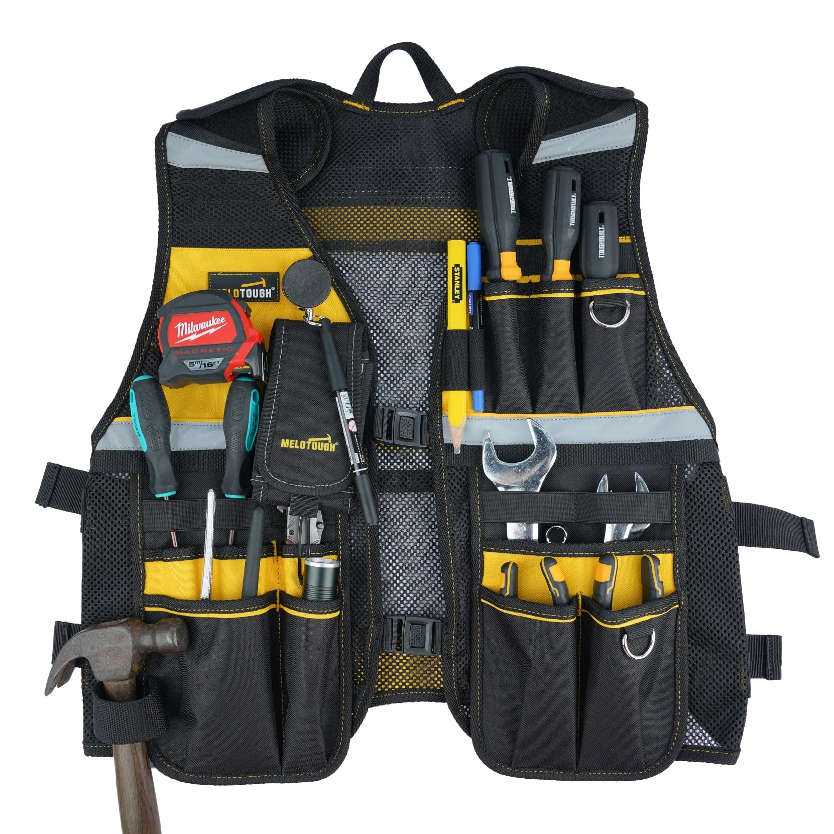 MELOTOUGH Reflective Safety Tool Vest with Removable Phone Holder - High Visibility Workwear