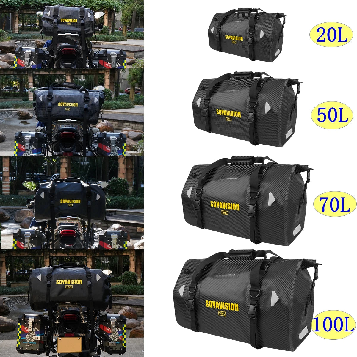 Waterproof Motorcycle Tail Bag | Dry Roll Luggage | 20L, 40L, 66L