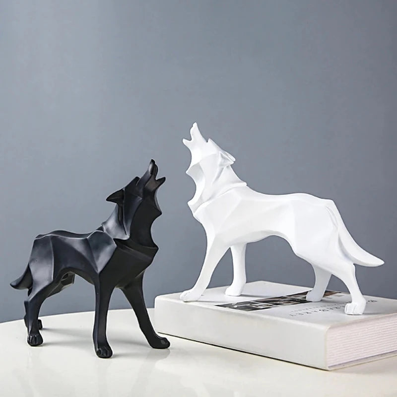 Modern Abstract Geometric Wolf Figurine - Resin Statue for Home & Office Decor