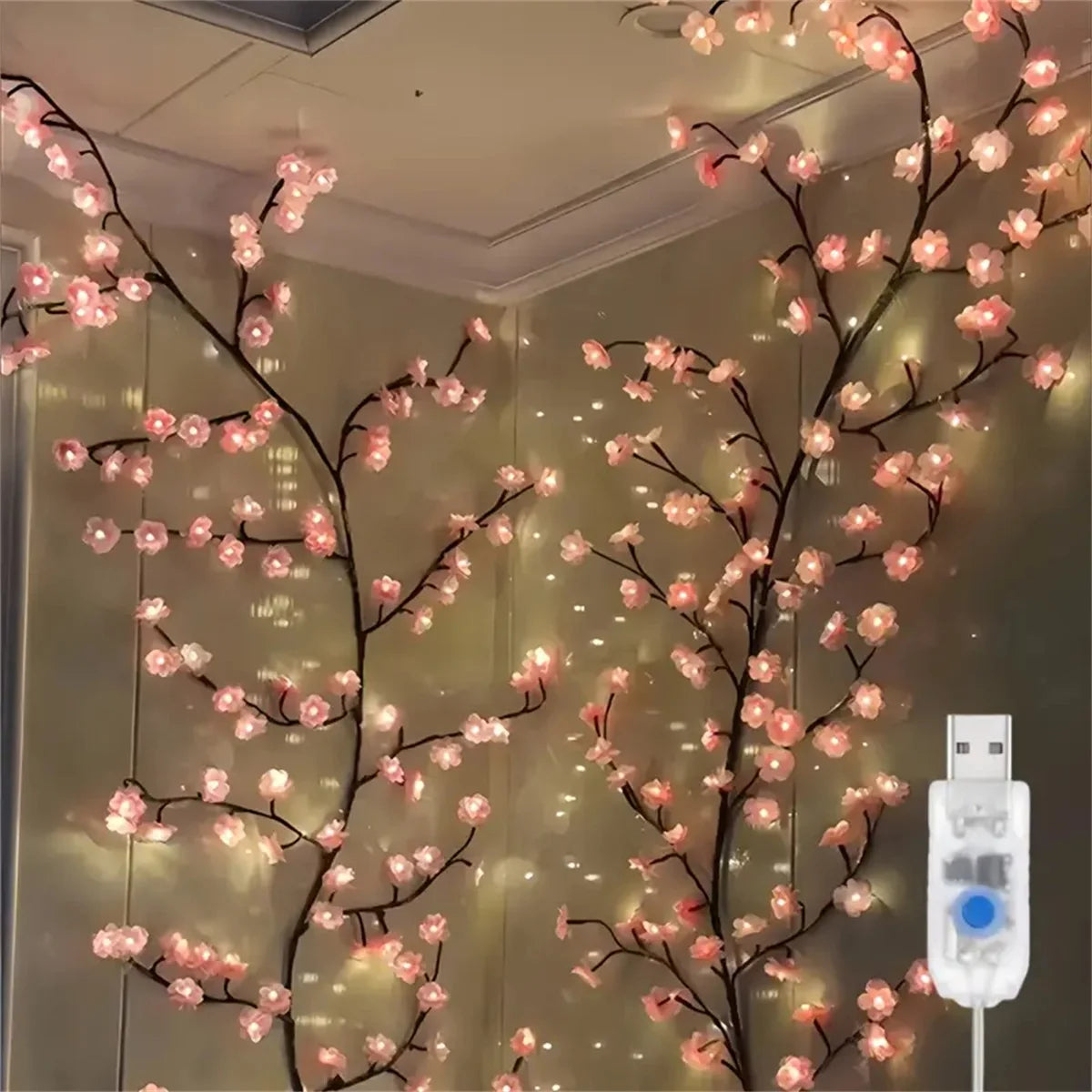 Cherry Blossom LED Tree Branch Rattan Lights - 96 LEDs USB