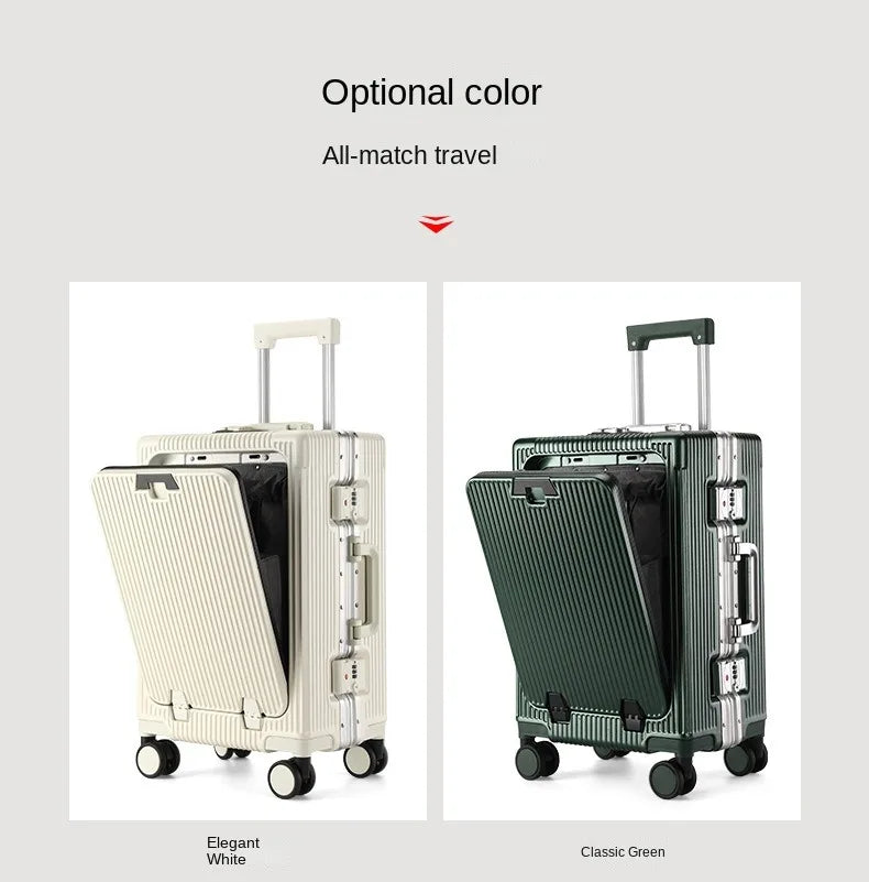 Vabena Front Opening USB Charging Aluminum Carry-on Suitcase