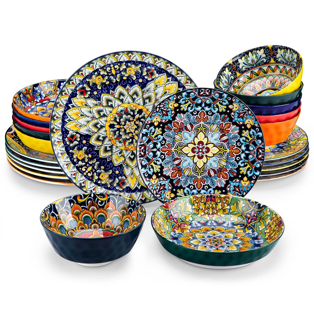 vancasso Bohemian Stoneware Dinnerware Set for 6 - Rustic Tableware