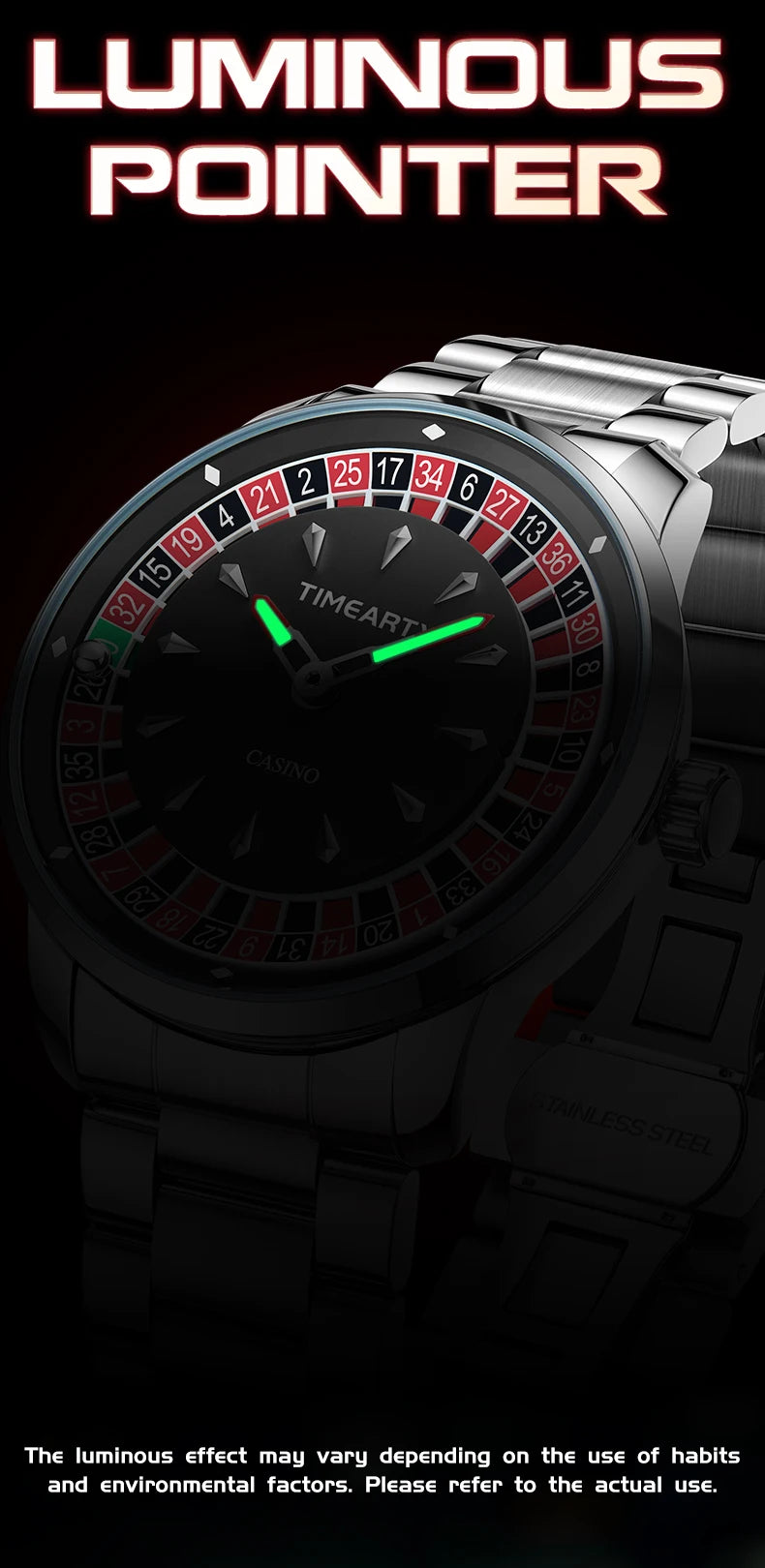 TIMEARTX Luxury Roulette Poker Game Quartz Watch for Men