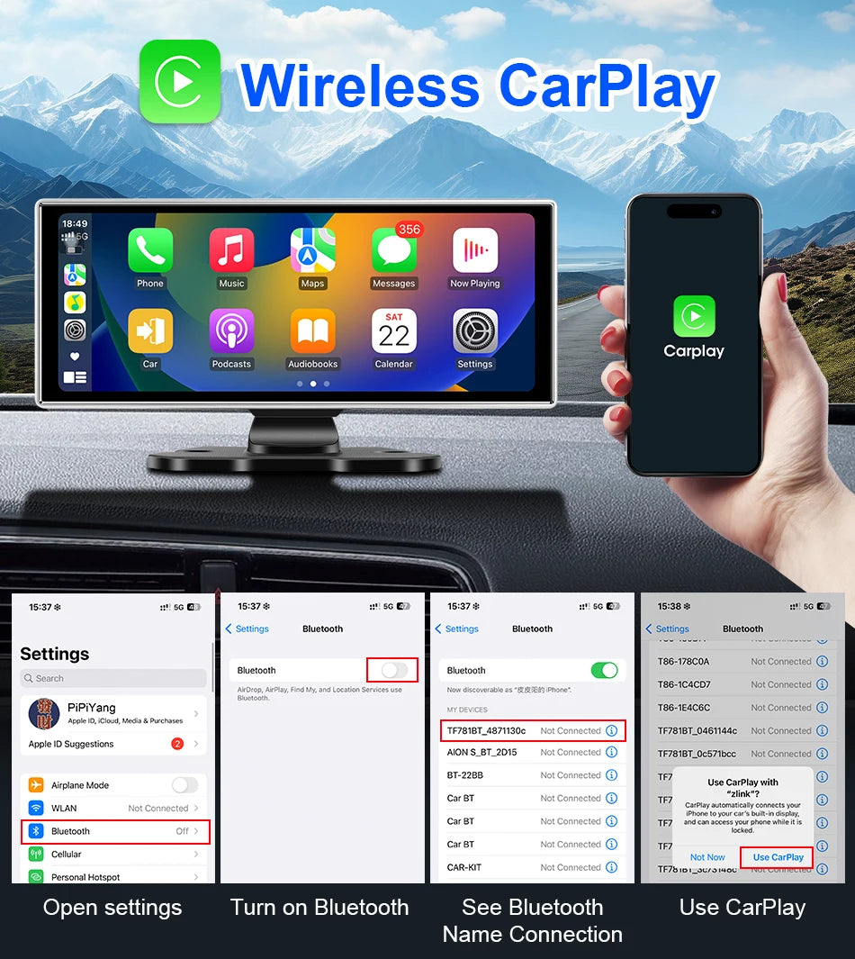 10/11.26" 4K Dash Cam with Wireless Carplay & Android Auto | GPS | Dual Lens