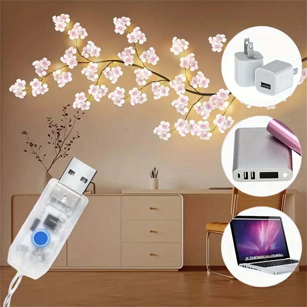 Cherry Blossom LED Tree Branch Rattan Lights - 96 LEDs USB
