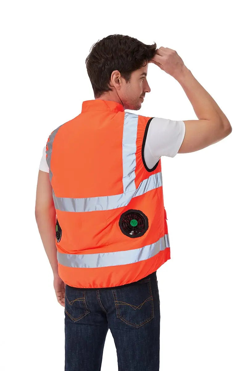 USB Powered Cooling Fan Work Vest - Reflective Summer Safety