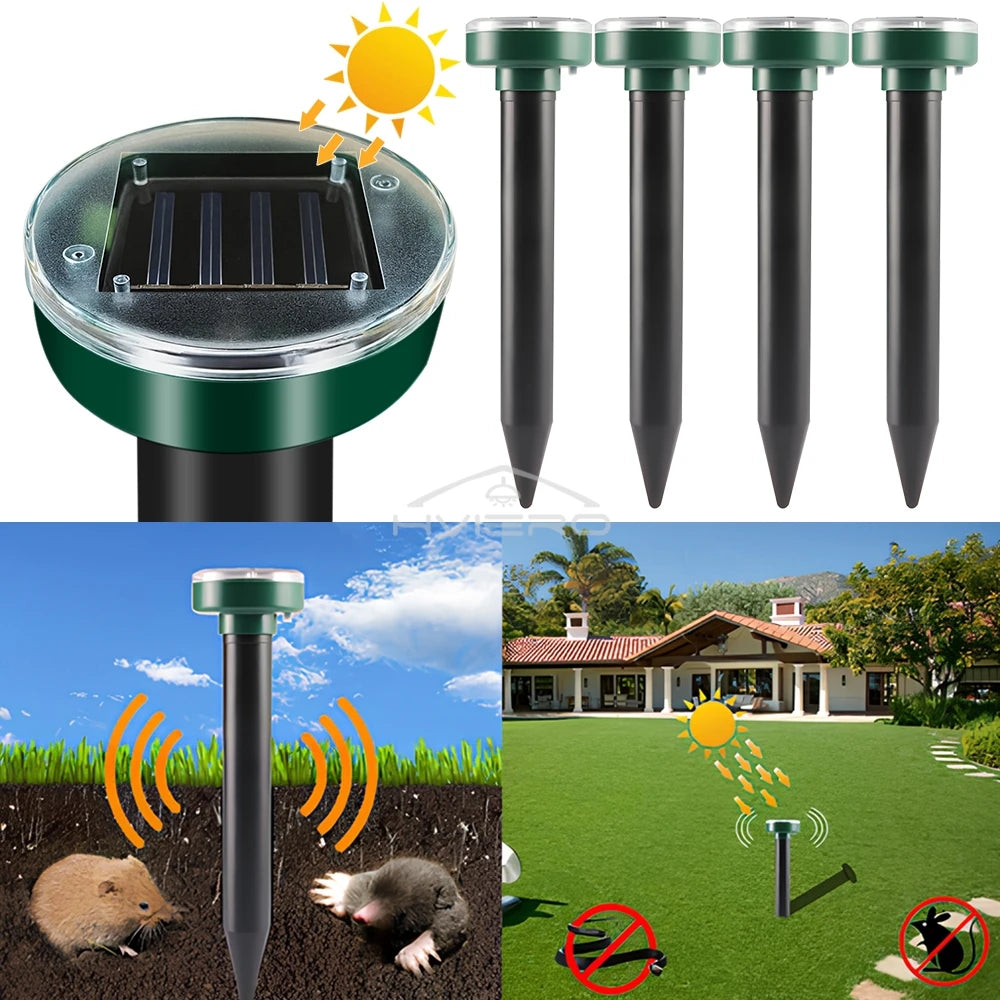 Solar Ultrasonic Rodent Pest Repeller Outdoor Garden Yard Mole Mouse Deterrent