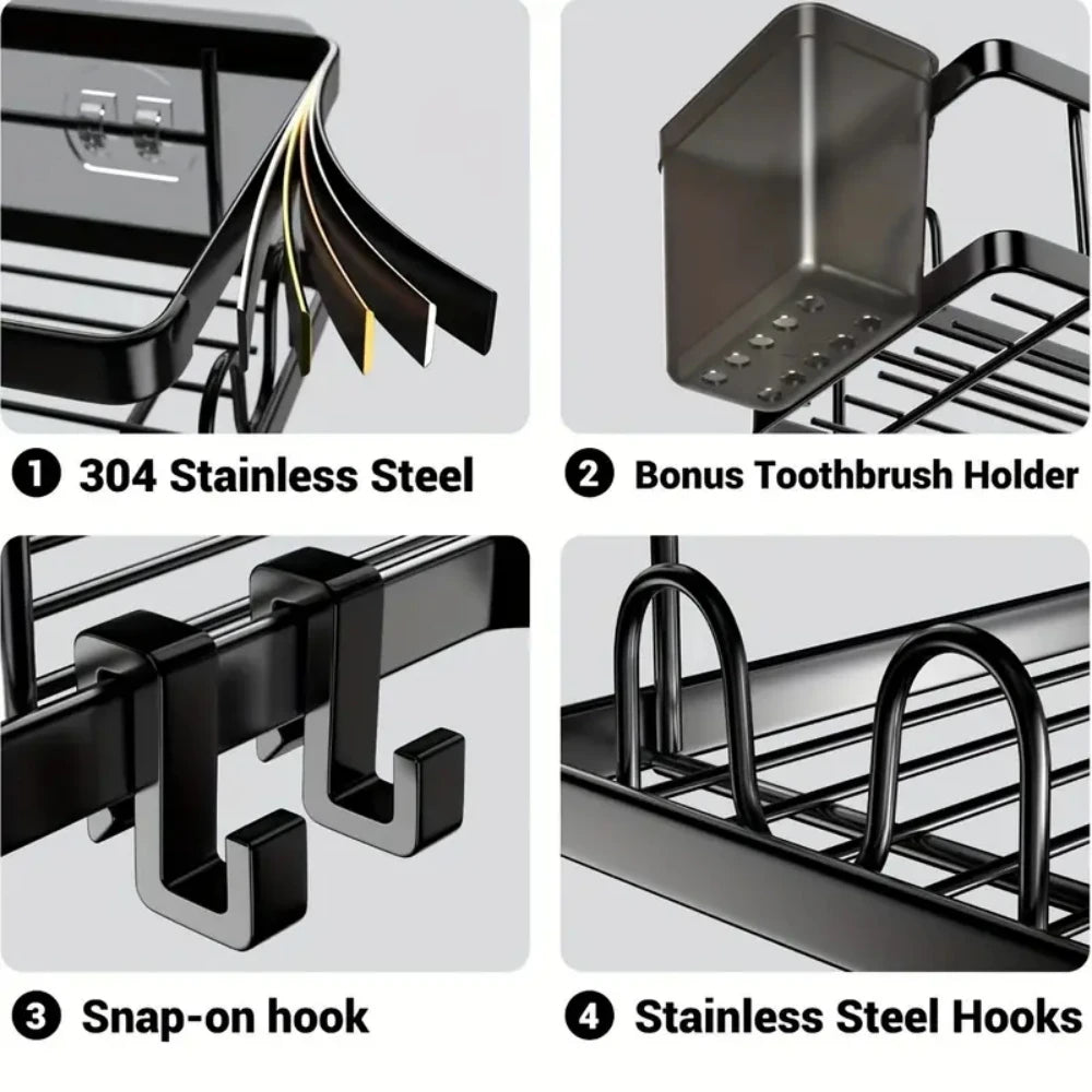 No Drilling Stainless Steel Corner Shelf - Double Layer Bathroom & Kitchen Storage