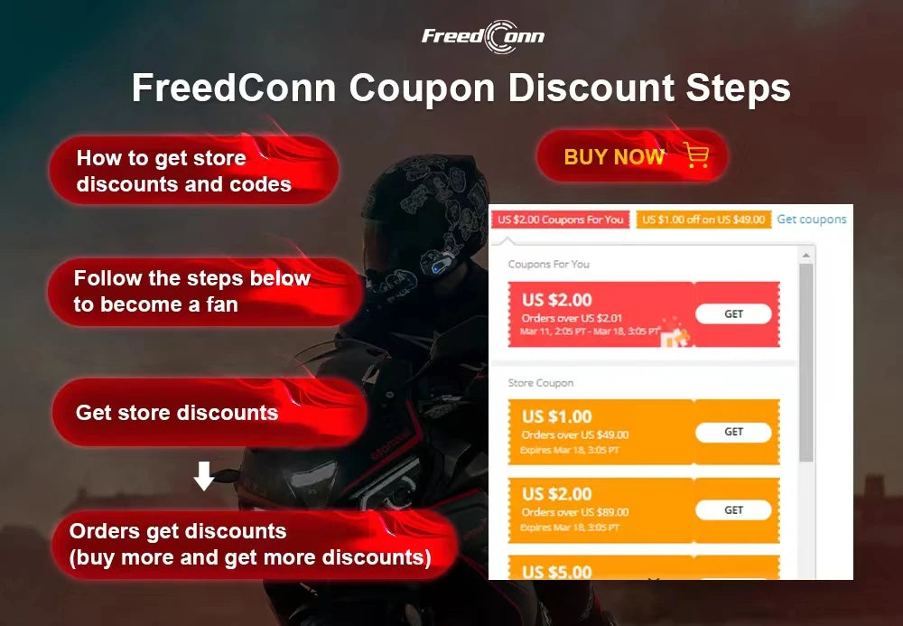 Freedconn T-Com VB Bluetooth Intercom | 6-Rider Motorcycle Headset & FM