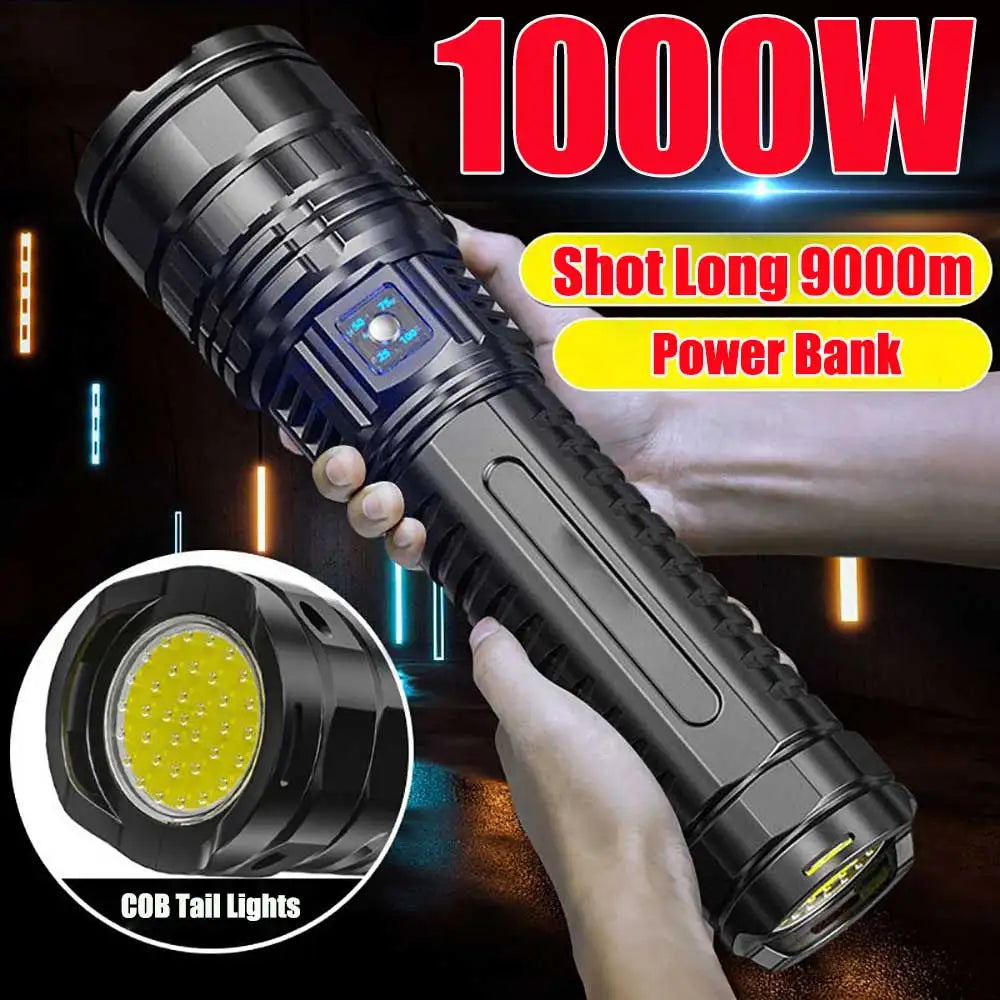 Vabena 10000LM 800W Tactical Flashlight - 4km Beam, Powerbank