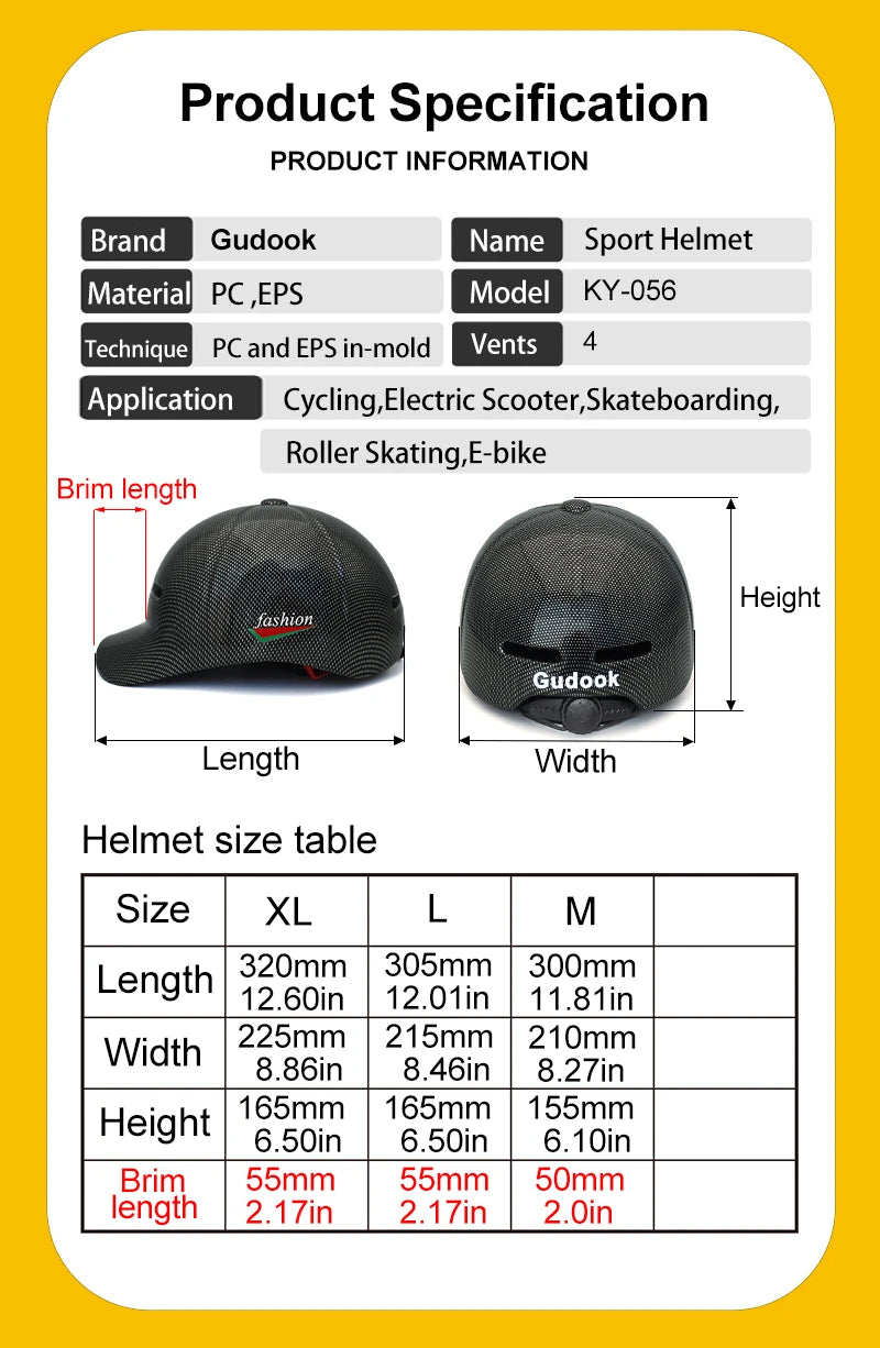 GUDOOK Baseball Cap Bike Helmet - Adult Adjustable Cycling Safety for MTB & Road