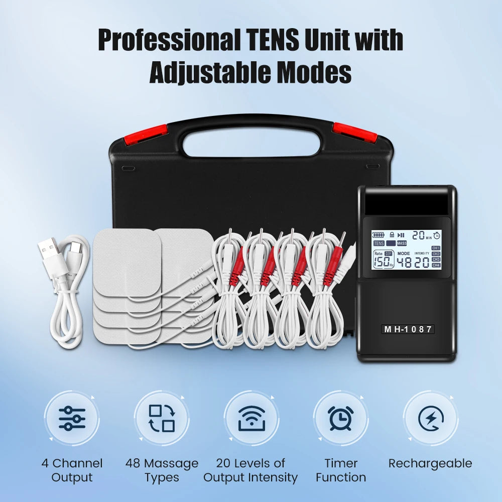 Digital TENS Unit: 4-Channel Rechargeable Muscle Stimulator for Pain Relief