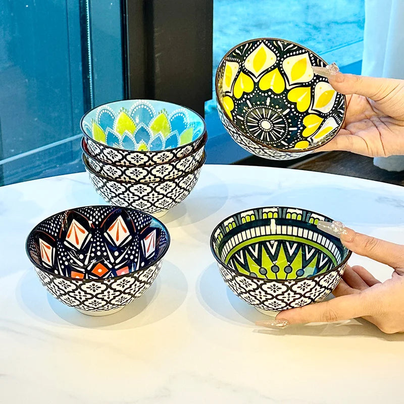 Vabena 6-Piece Handmade Bohemian Ceramic Bowls Set | Artisanal Kitchenware