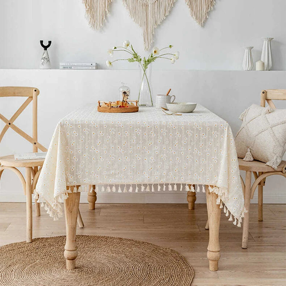 Korean Small Daisy Cotton Floral Tablecloth | Dining & Tea Table Cover