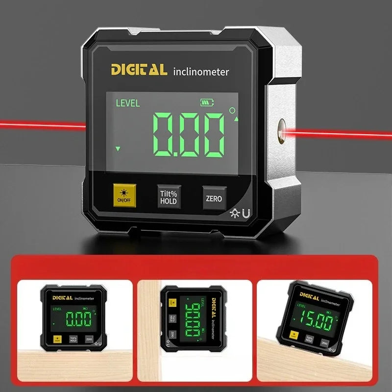Professional Digital Level Protractor Inclinometer | 360° Magnetic Laser Angle Gauge