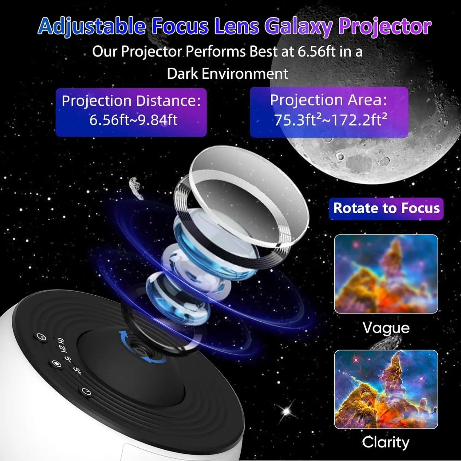 HD Galaxy Star Projector Night Light for Kids & Adults - 13 Films, 360° Rotation