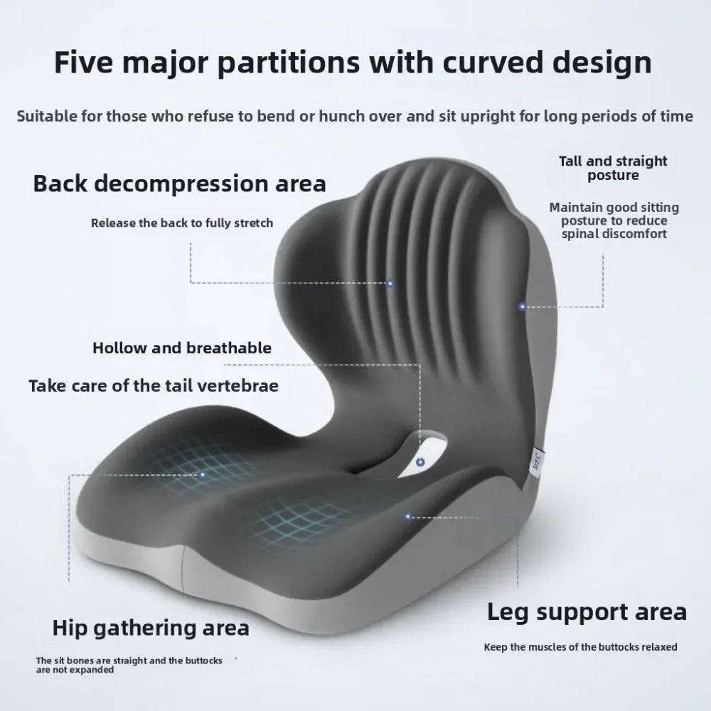 Ergonomic Memory Foam Seat Cushion with Lumbar Support for Office, Car & Home Back Pain Relief