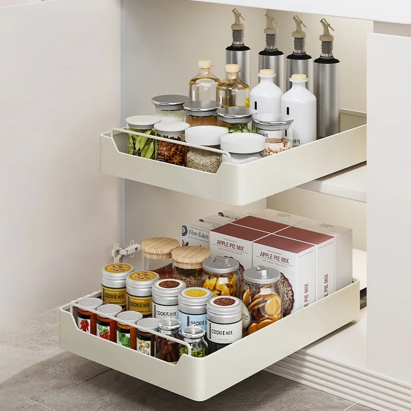 Kitchen Cabinet Pull-Out Drawer Organizer - Spice Rack & Storage Tray