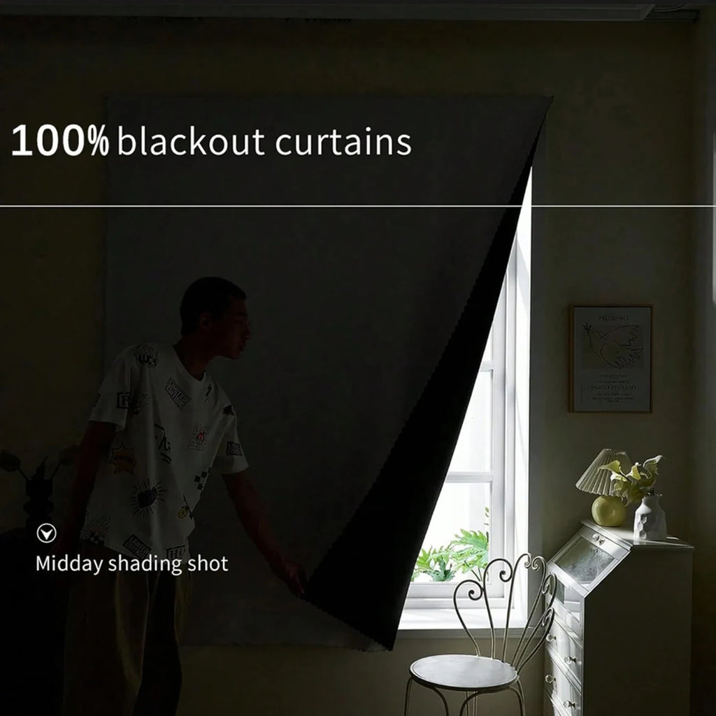 Premium White No-Drill 100% Blackout Curtains | Easy Install & Total Darkness