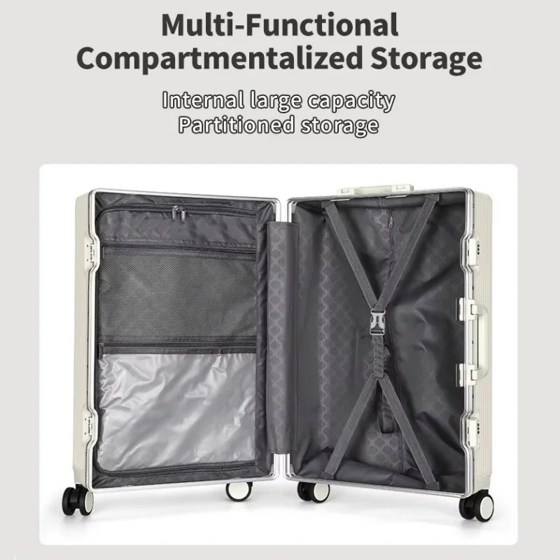 Vabena Front Opening USB Charging Aluminum Carry-on Suitcase