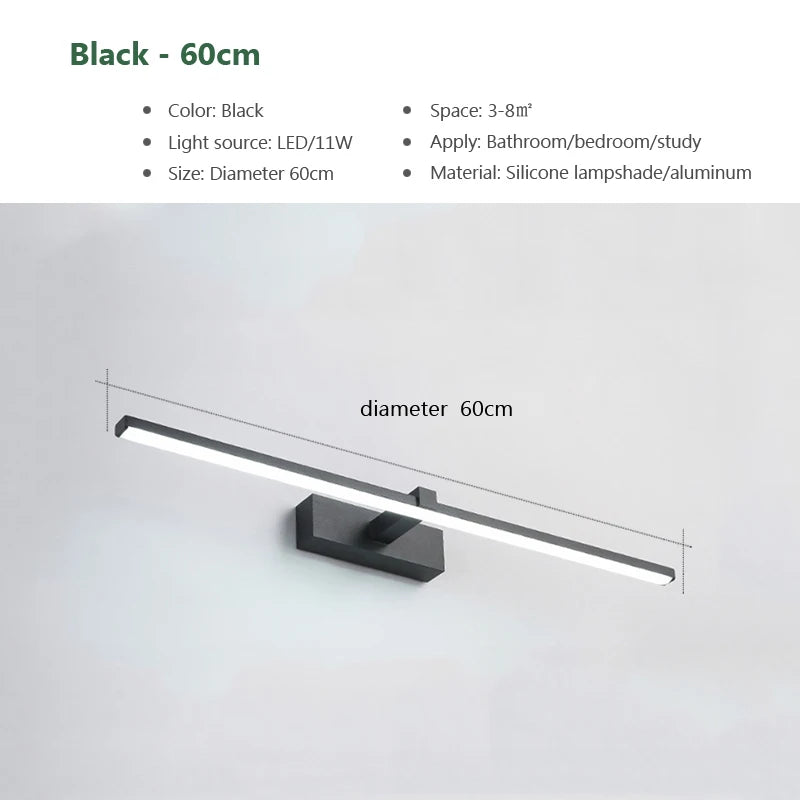 Vabena Modern LED Bathroom Wall Light - Three Color Aluminum Mirror Lamp