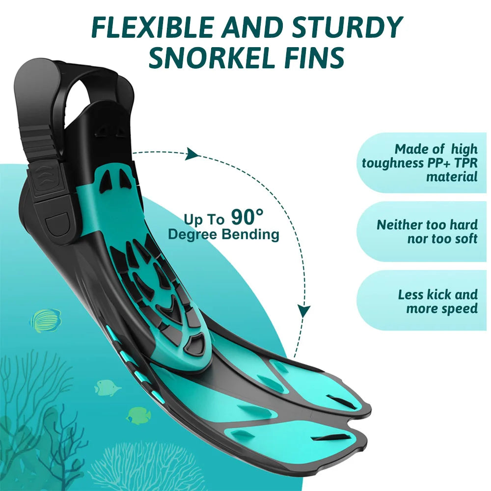 Snorkel Fins Adjustable Open Heel Travel Size Silicone Flippers