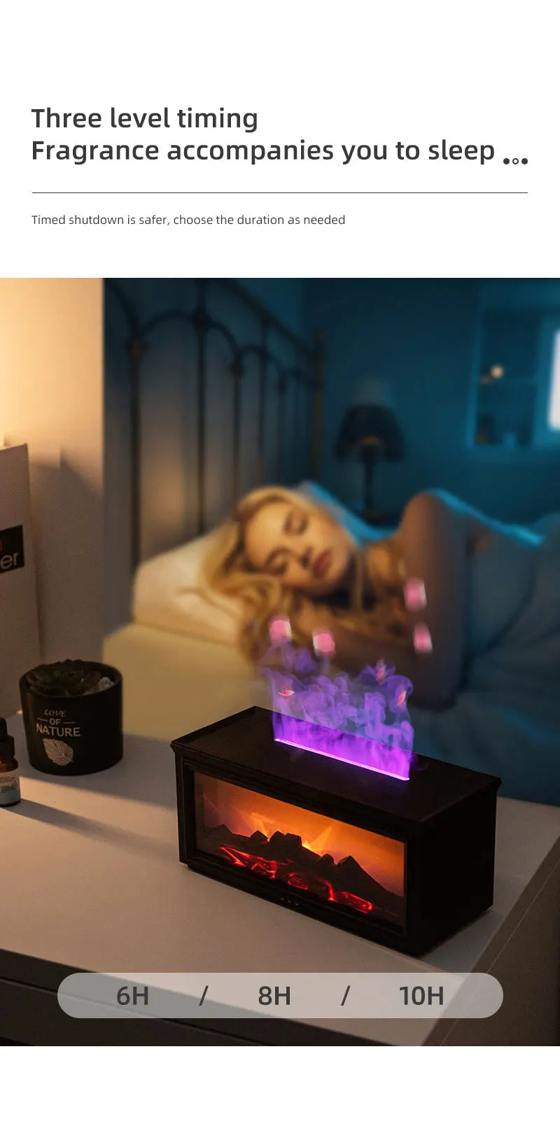 7-Color Mini Flame Diffuser & Humidifier | Essential Oil Fireplace Effect
