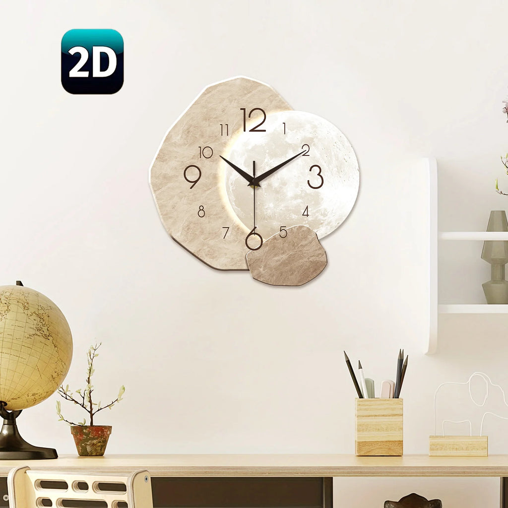 Modern Silent Moon Wall Clock - Quartz Wood Decor
