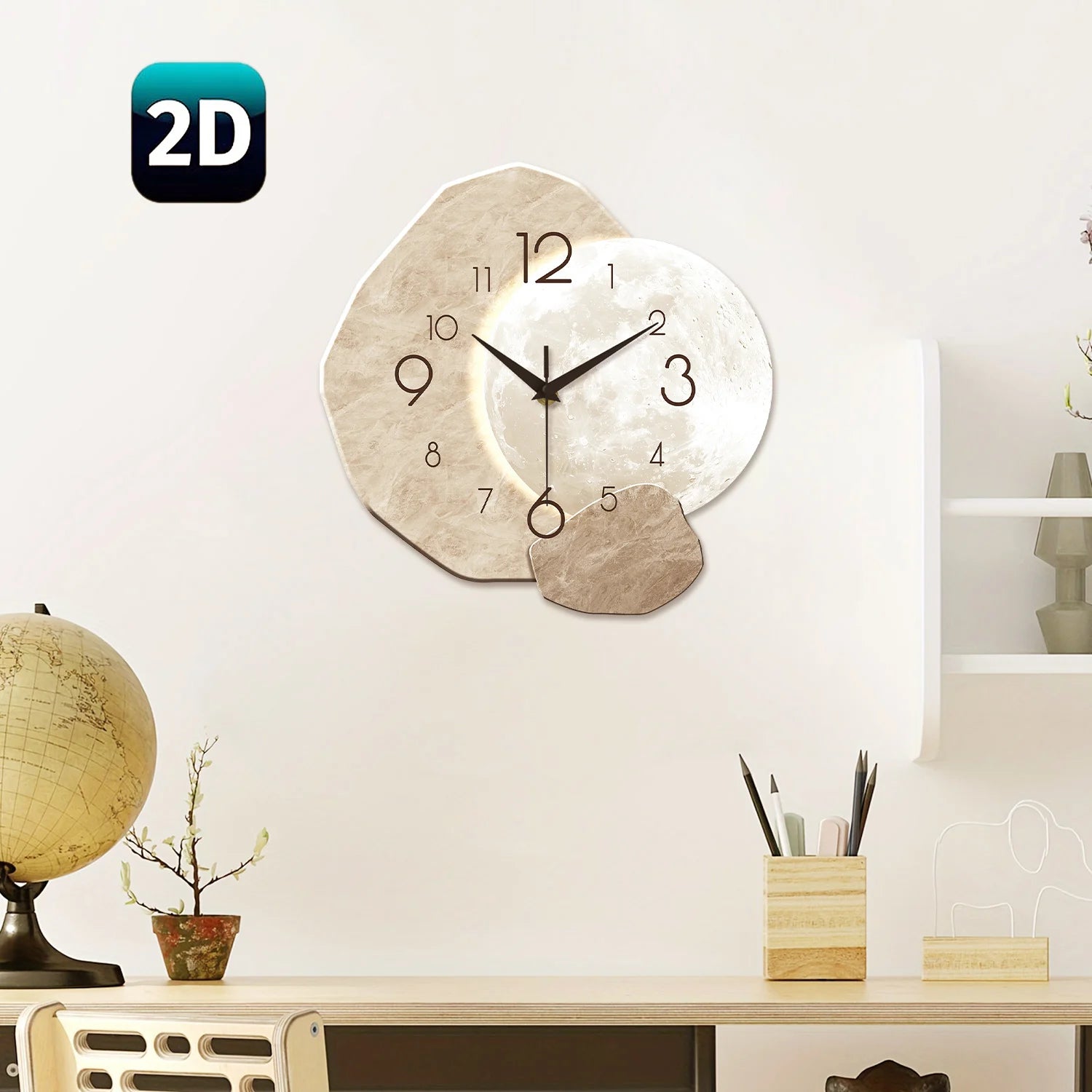 Modern Silent Moon Design Wooden Wall Clock - Quartz Movement
