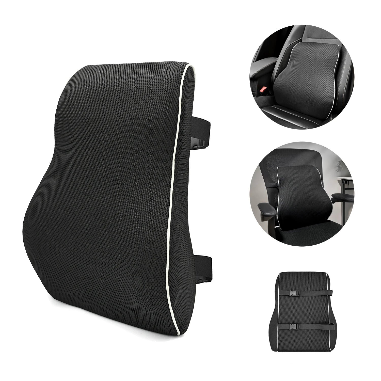 Vabena Non-Slip Memory Foam Lumbar Support Pillow - Back Pain Relief for Car, Office, Home