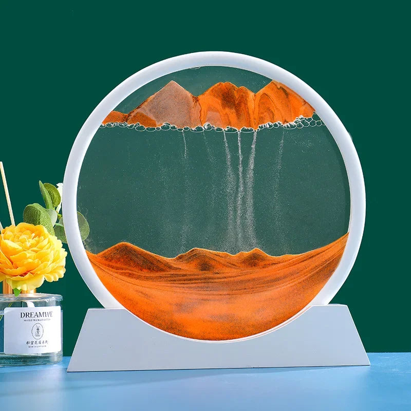 3D Moving Sand Art Deep Sea Sandscape | Round Glass Desk Decor & Gift