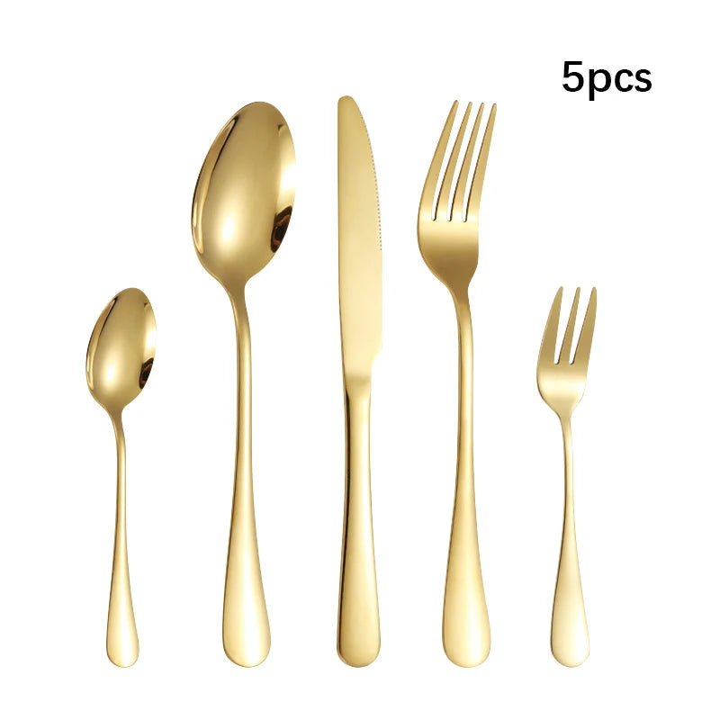 Vabena Golden Stainless Steel Cutlery Set - Elegant Dining | Premium Gold Flatware