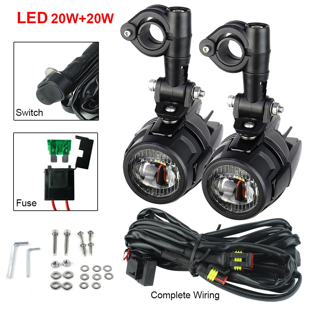 High-Performance Auxiliary LED Fog Lights for BMW R1200GS F800GS K1600 & Universal Motorcycles | 40W 6000K