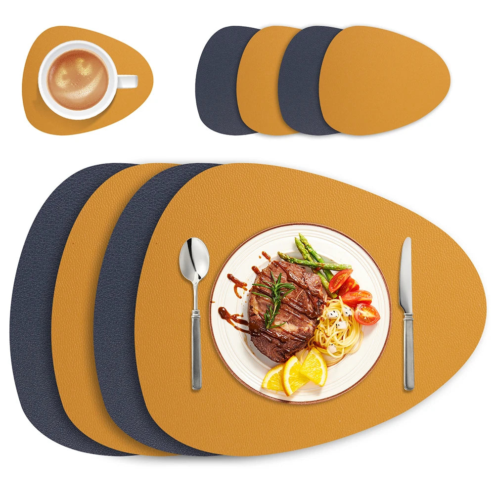 Modern Irregular PU Leather Placemats - Waterproof & Reversible Dining Table Mats
