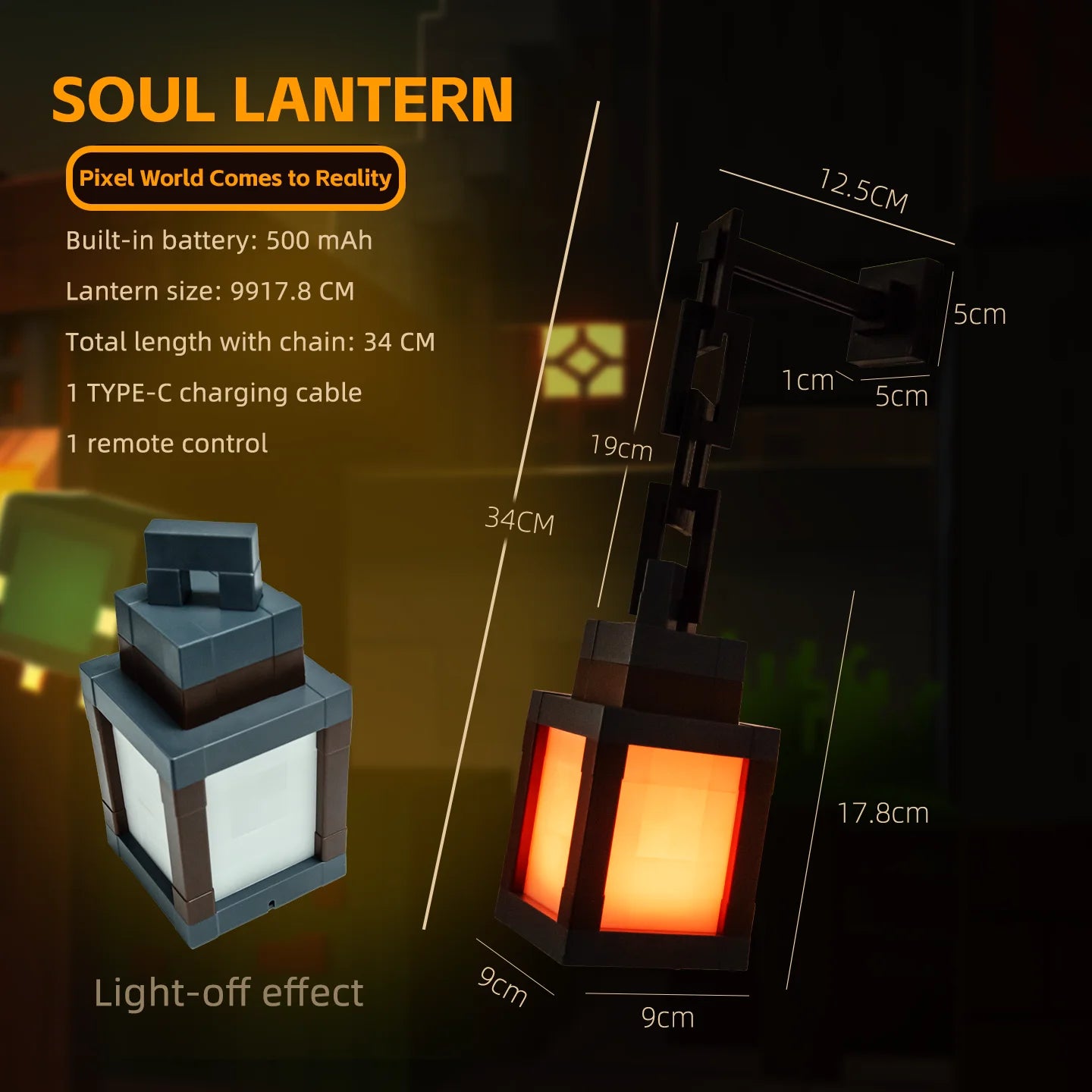 Pixel Style Portable Lantern Tabletop Night Light - 16 Colors for DIY Decor