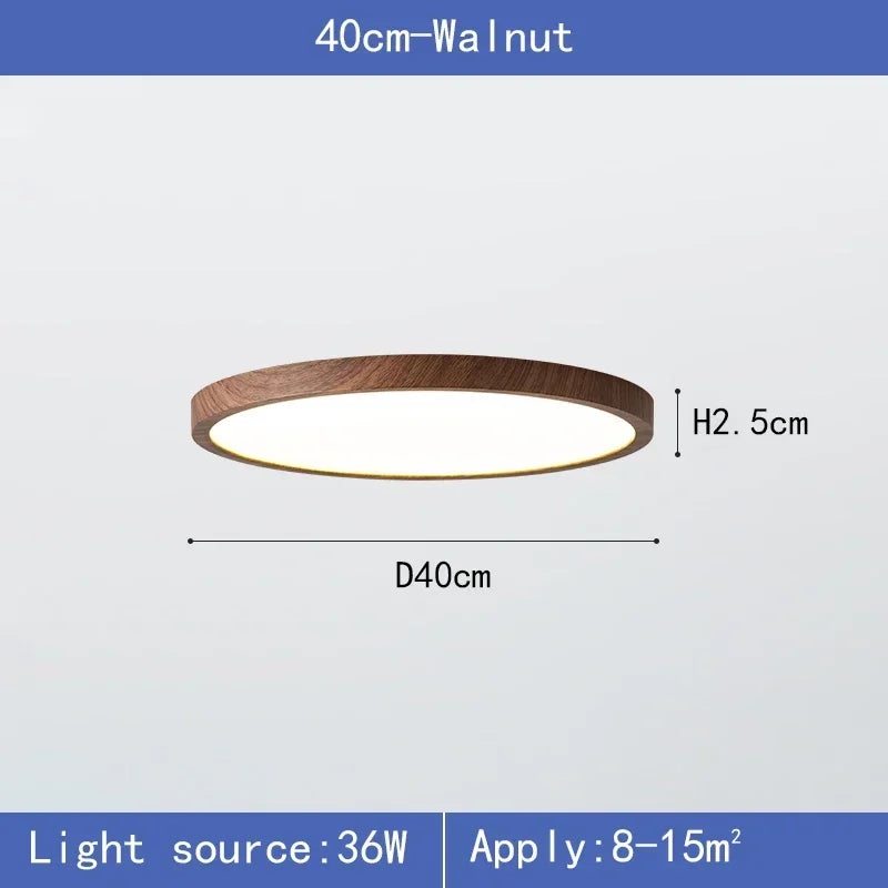 Modern Circular LED Ceiling Light - Ultrathin Wood Grain Walnut Decorative