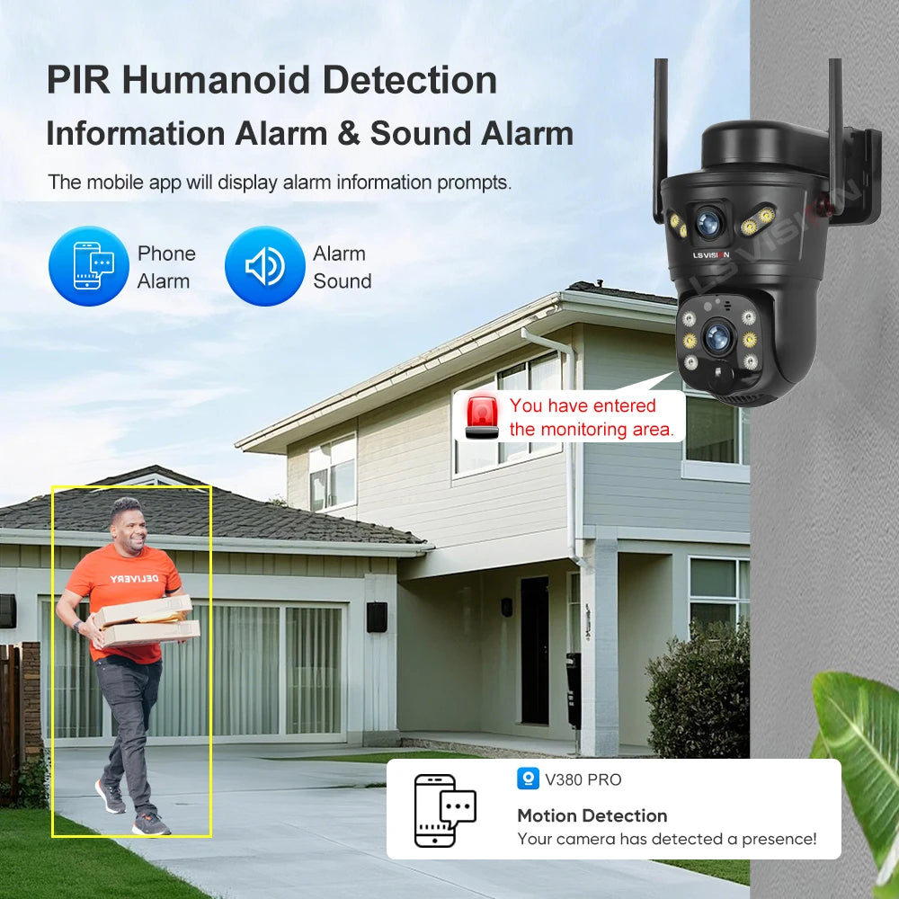 LS VISION 4G/WiFi Outdoor Solar Camera 8MP Dual Lens PIR SIM Night Vision Waterproof CCTV