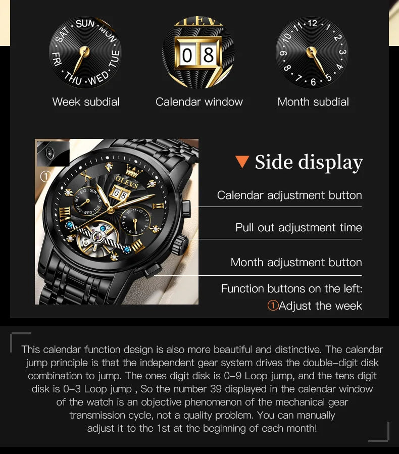 OLEVS Classic Men's Tourbillon Automatic Multi-function High-End Watch