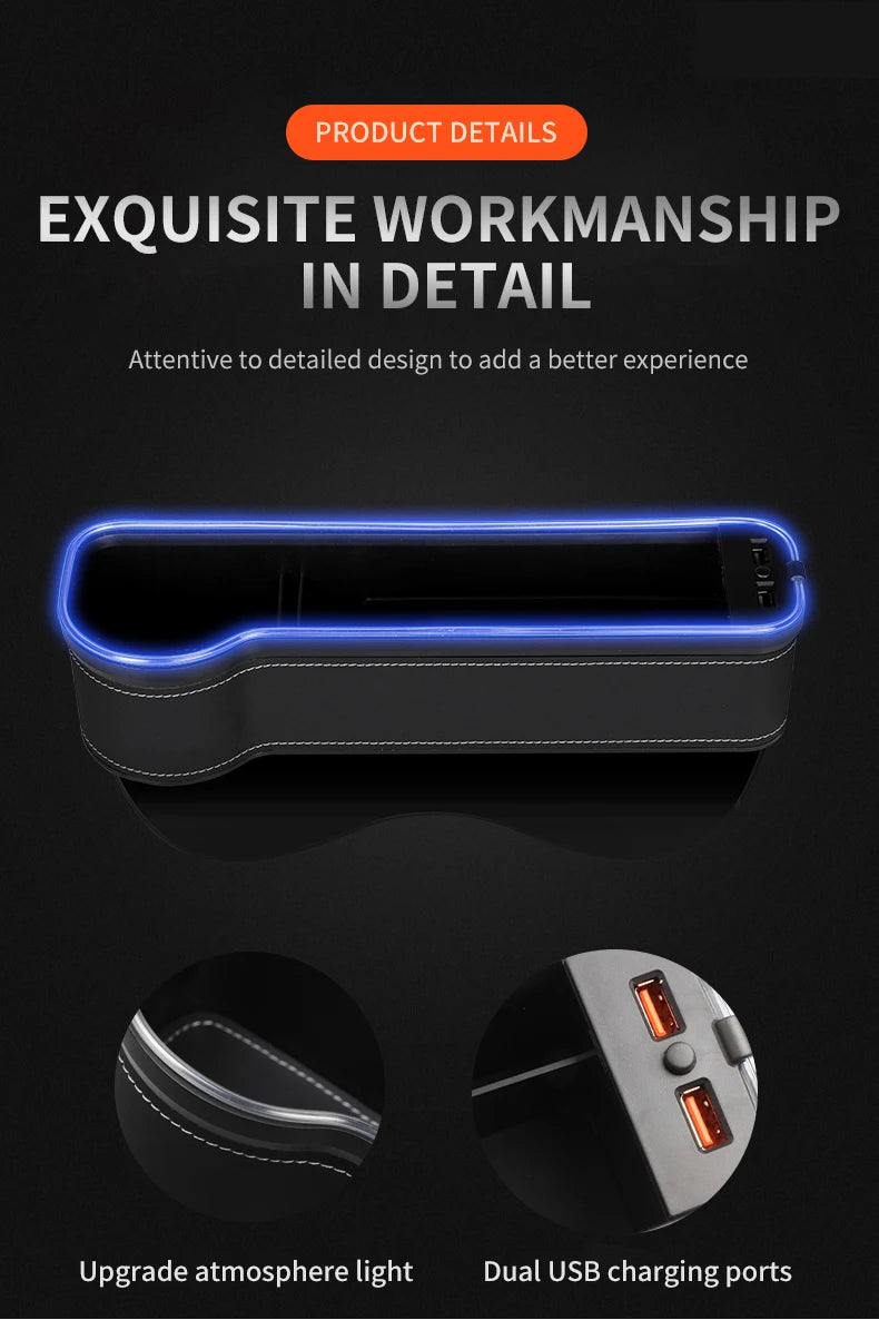 Car Seat Gap Filler & Organizer with LED & Dual USB