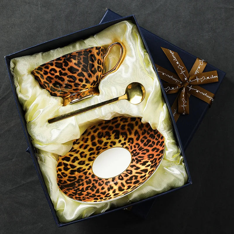 Retro Leopard Bone China Coffee & Tea Set | Luxury Tableware