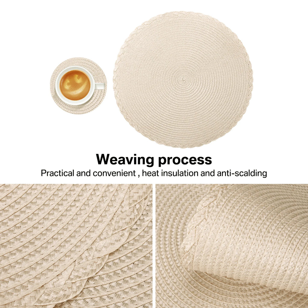 Elegant Round Braided Placemats - Set of 6 Table Mats & Coasters