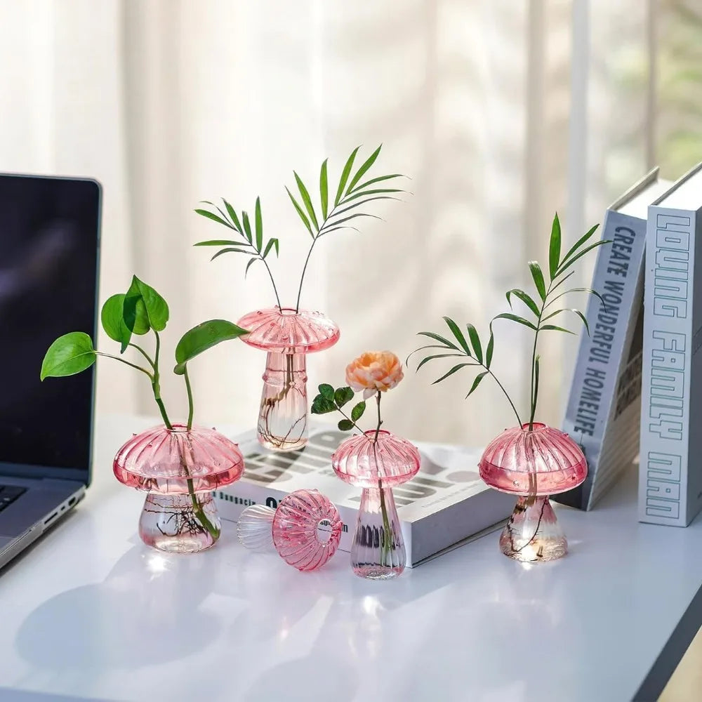 Mushroom Glass Vase Set | Hydroponic Home Decor | Unique Plant Vases