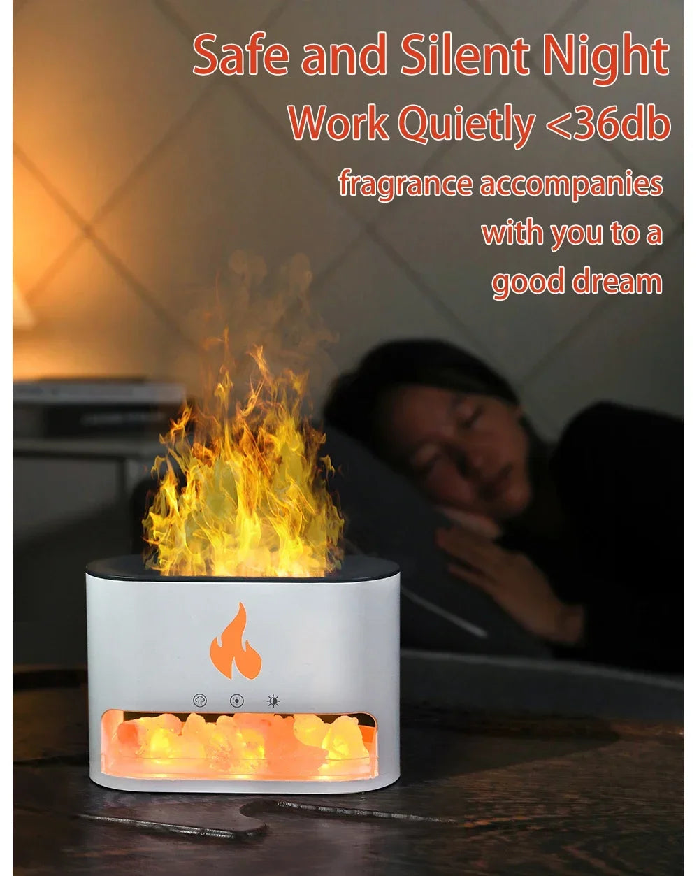 7-Color Flame Volcano Diffuser & Humidifier | Crystal Salt Lamp Fire Effect