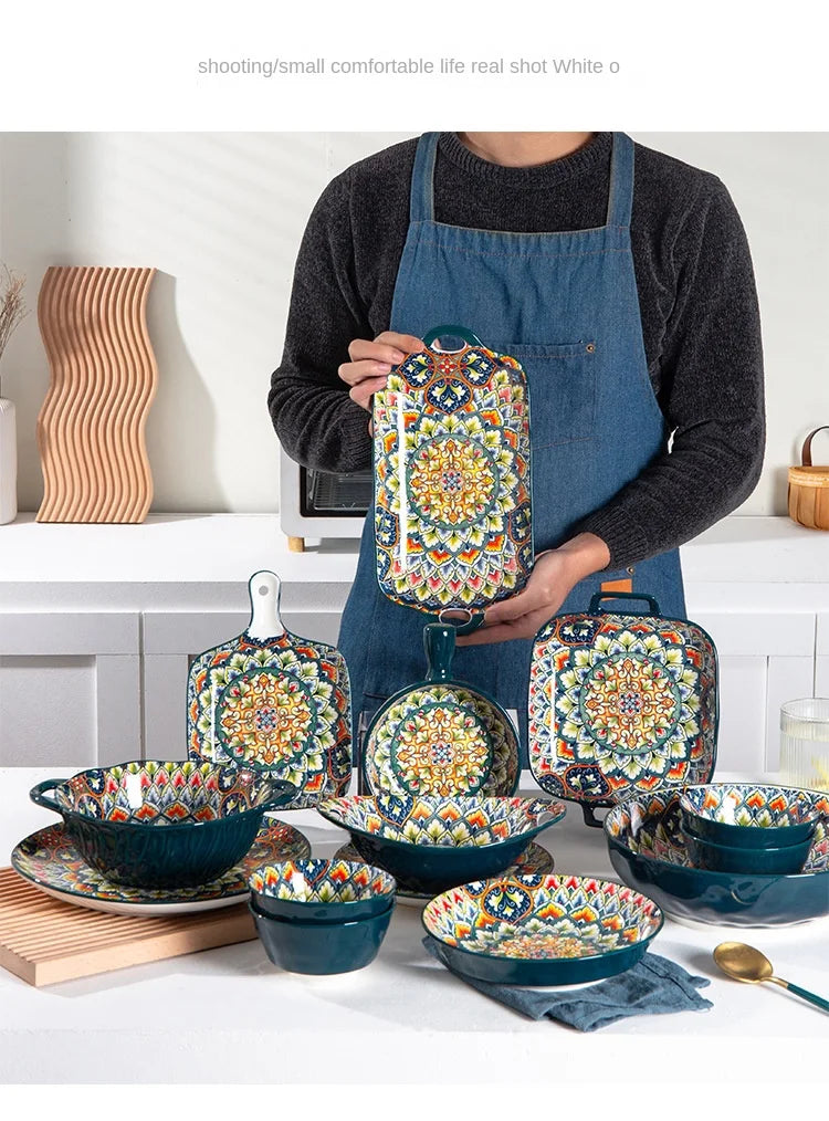 Bohemia Retro Ceramic Tableware Set for 4 | Elegant Dining