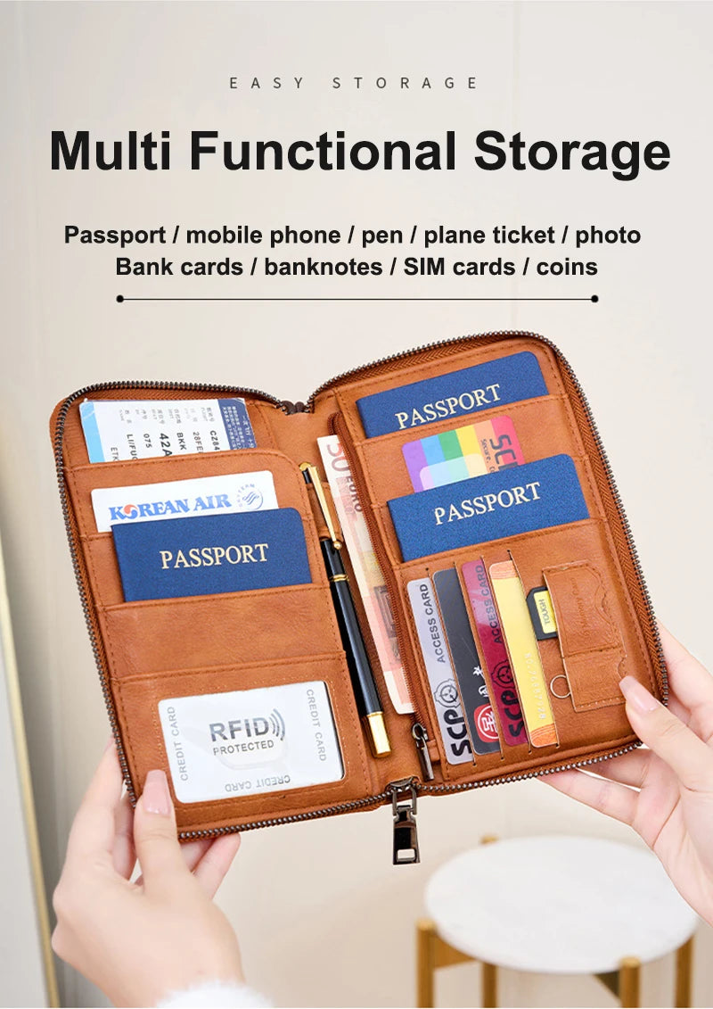 Travel Passport Wallet - RFID Anti-Theft PU Leather Organizer for Men & Women