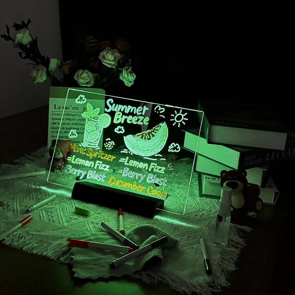 LED Note Board & Night Light | RGB Erasable Drawing Board for Kids
