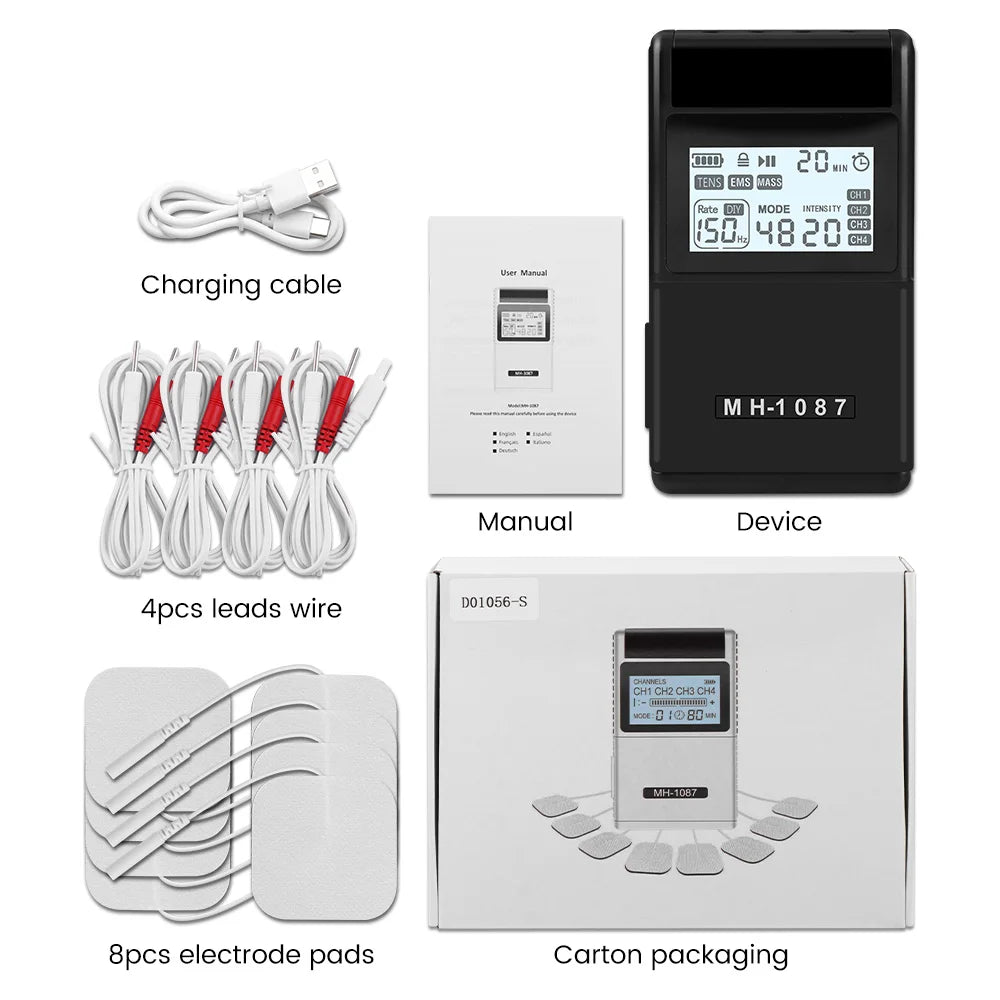 Digital TENS Unit: 4-Channel Rechargeable Muscle Stimulator for Pain Relief