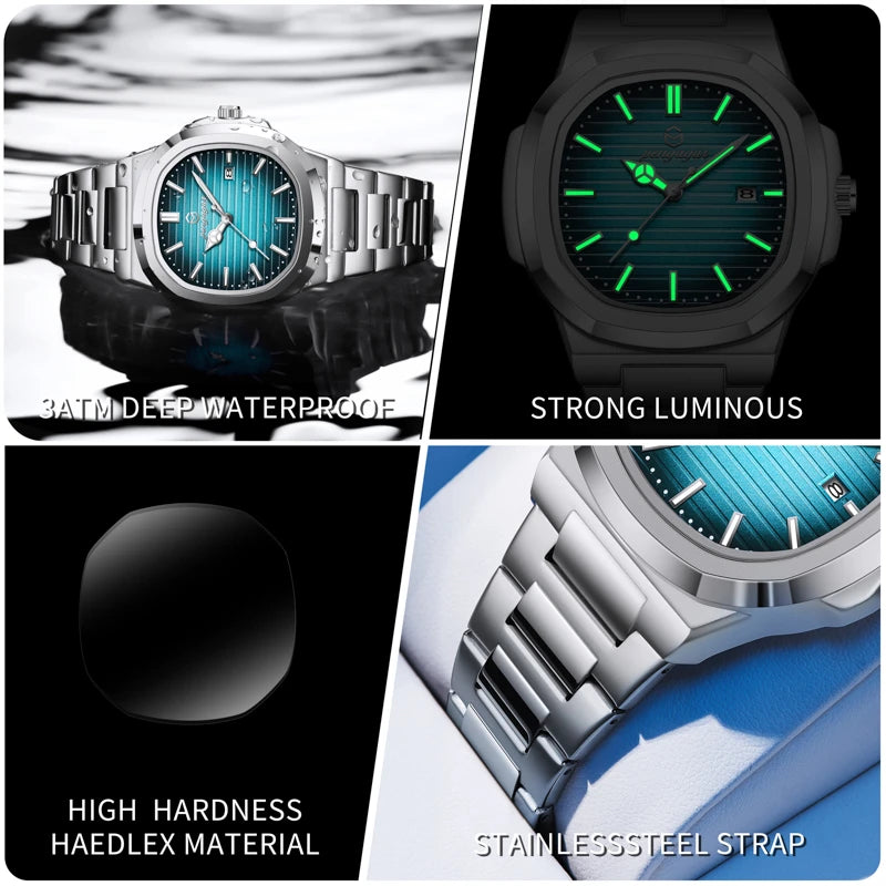 2026 Luxury Military Square Men's Watch - Waterproof Luminous Date Week Quartz