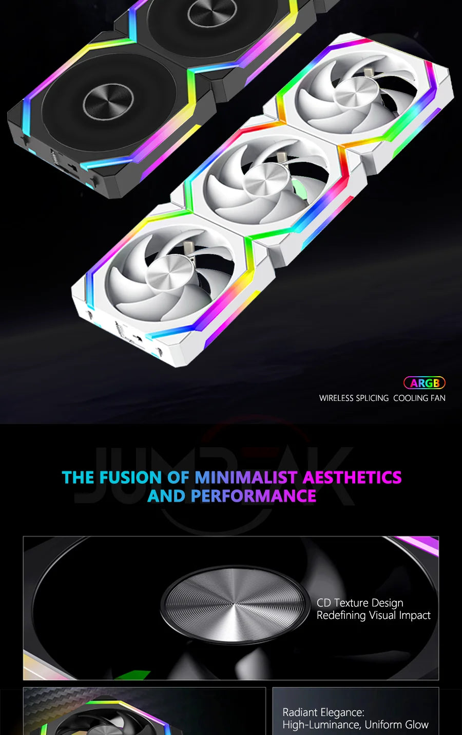 JUMPEAK CS120 ARGB 360mm Modular PWM Silent PC Cooling Fan Kit